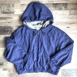 Eddie Bauer Cropped Blue Hooded Windbreaker Jacket